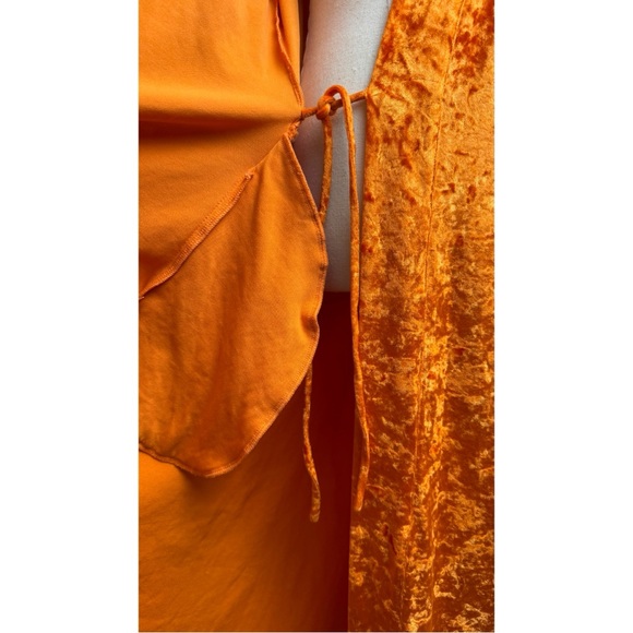 Vintage 1997 Victoria’s Secret Pink Heart Orange Crushed Velvet Maxi Robe Large - Picture 8 of 16